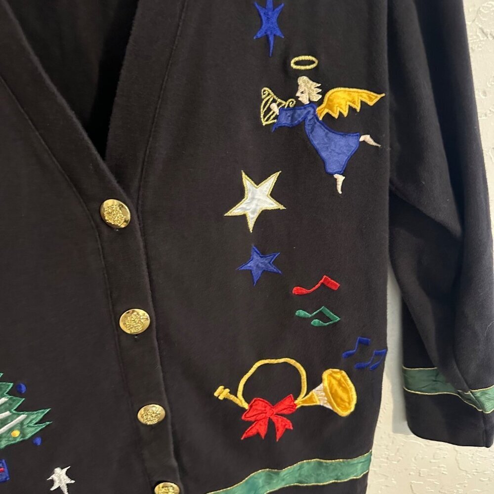 Y Westbound Black Vintage Embroidered Cotton Grandma Angel Christmas Sweater - Picture 6 of 9